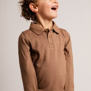 Póló síðerma með krag brúnn